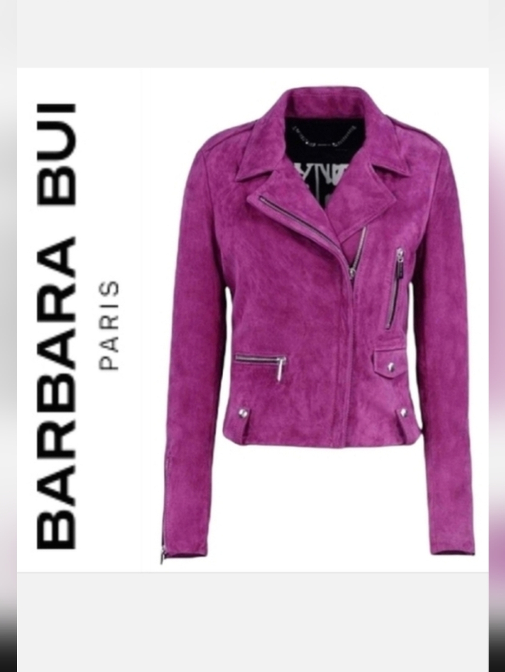 Barbara Bui Lambskin Suede Leather Moto Jacket In Raspberry Sz 38 US Sm